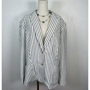 Lauren Ralph Lauren Size 20W White Black Striped Cotton Blend Blazer Jacket Work